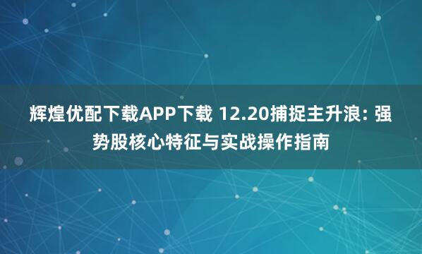 辉煌优配下载APP下载 12.20捕捉主升浪: 强势股核心特征与实战操作指南